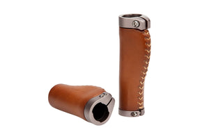 Image: Premium Ergo Leather Grip Set in Brown, 1 Speed,